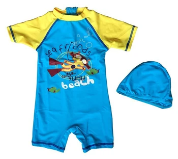 

Bonverano(TM) Toddler Boys' Sunsuit Swimwear UPF 50+ Sun Protection S/S Zipper Blue Yellow One Piece Swimsuit Rashguard