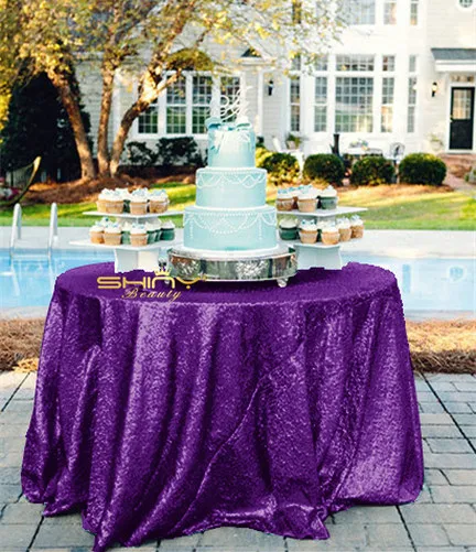 

ShinyBeauty Polyester / Sequin 120 Round 10ft Purple Table Cloth Fabric / tablecloth for Hotel Party Wedding Tablecloth Dining
