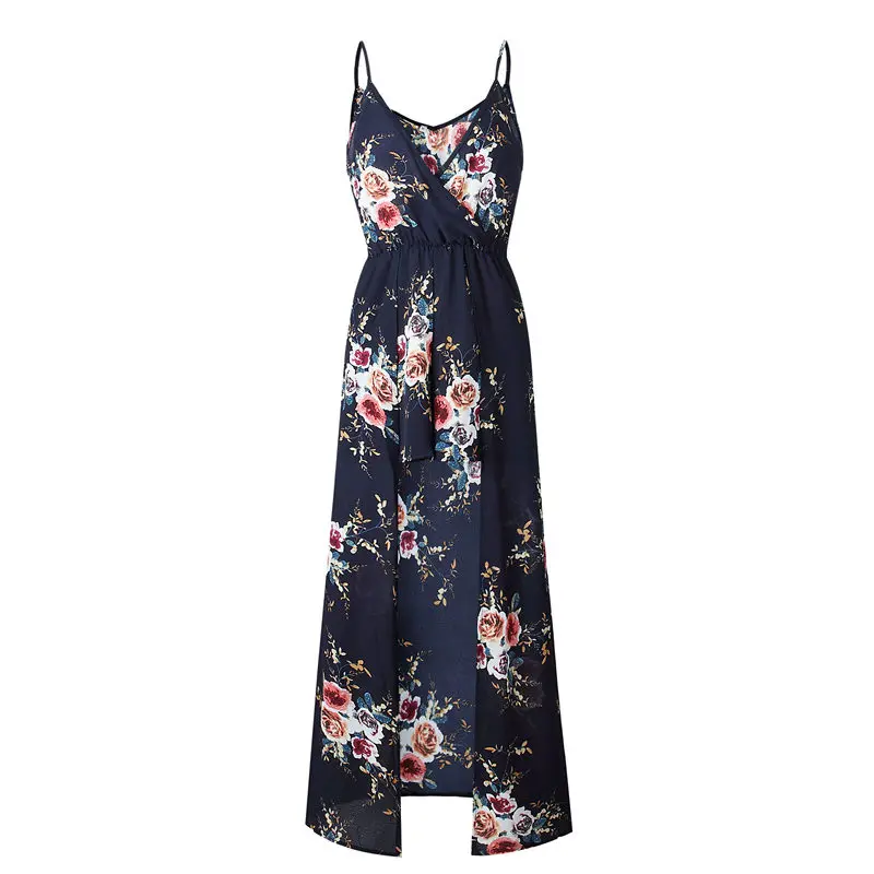 2018 Summer Floral Print Jumpsuit Sexy Lace up Backelss