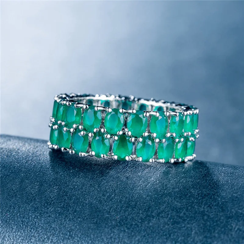 

Gorgeous Women Heart Shaped Emerald 925 Silver Jewelry Wedding Ring Size 6-10