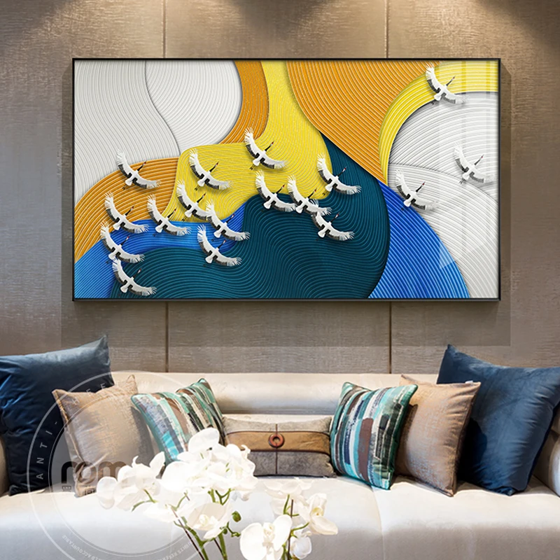 Современная Абстрактная летающая птица облако горная стена искусство стены