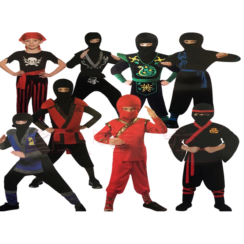 

Children Super handsome Boy Kids black red green warrior ninja costumes Halloween party game performance clothing clothes