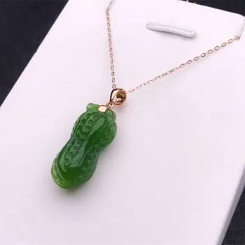 

8k gold-encrusted and Tian Yu jade spinach green peanut pendant with gold chain