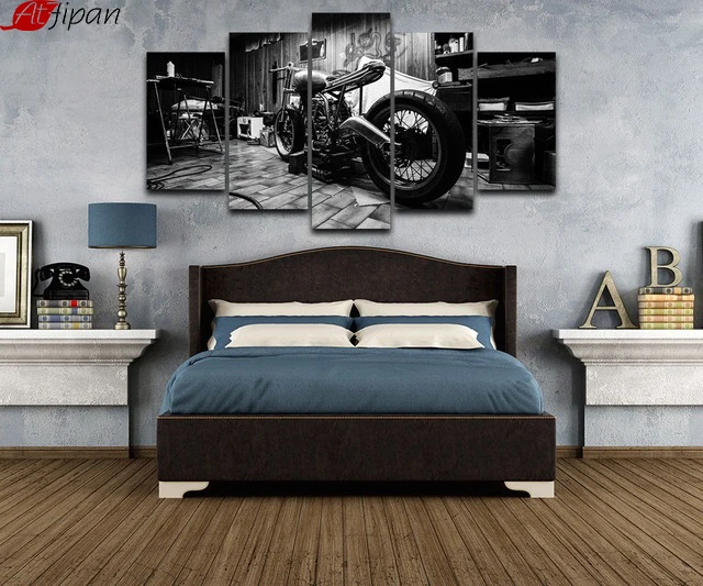 Modular Wall Art Canvas Style Pictures 5 Panel Motorcycle For Living Room Cuadros Modern Decoration Paintings Frames | Дом и сад