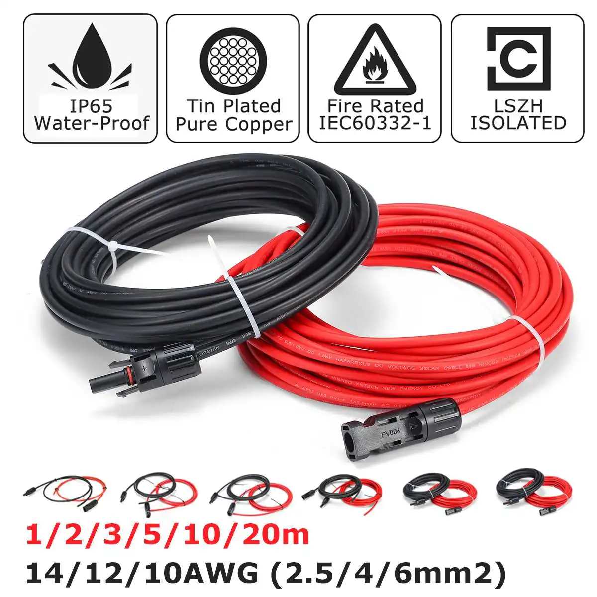 

KINCO 1 Pair Solar Panel Extension Cable Copper Wire Black and Red with MC4 Connector Solar PV Cable 2.5mm 14 AWG