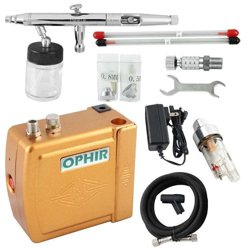 OPHIR Airbrush Cosmetic Makeup System Airbrush Kit with Air Compressor for Tanning Body Paint Cake Decorating _AC003G+093+011