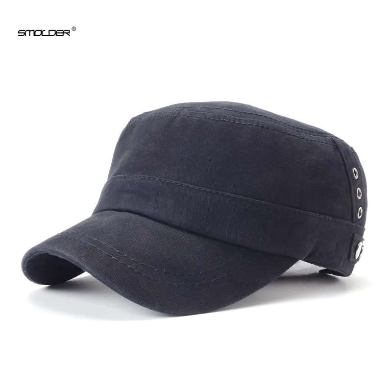 

[SMOLDER] 2019 New Arrival Fashion Men Flat Top Caps Casual Cotton Military Hats Women Snapback Hat Fitted Hip Hop Caps Baseball