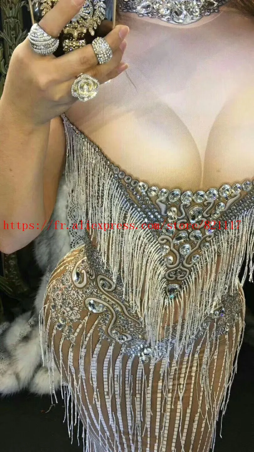 High Quality Celebrity Tassel Sleeveless High Elasticity Long Dress DJ Nightclub Party Dress High Quality Celebrity Tassel Sleeveless High Elasticity Long Dress DJ Nightclub Party Dress
