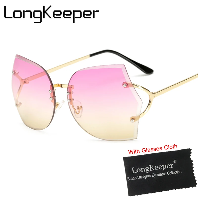 

LongKeeper 2017 Transparent Gradient Sun Glasses Women Sunglasses Elegant Rimless lunette femme Oversized Famous Brand Designer