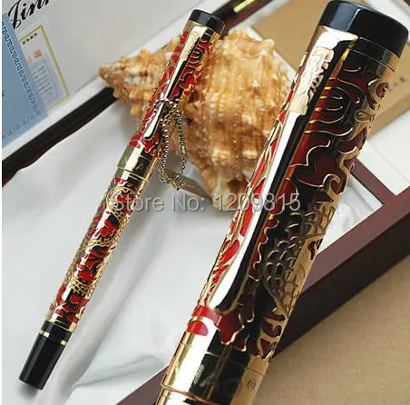 

Unique Design JINHAO 5000 Red And Golden Dragon Embossed M Nib Fountain Pen stationery school office writing pens