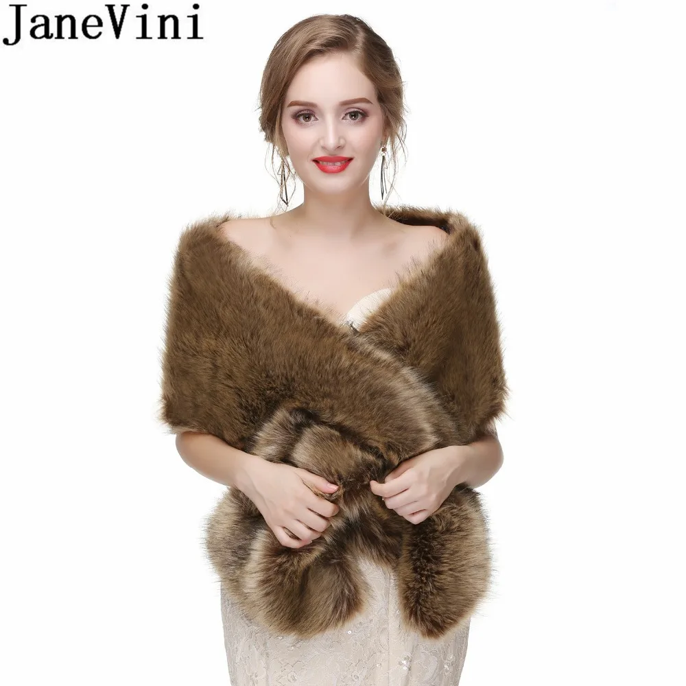 JaneVini Fashion Womens Winter Wraps Faux Fur Wrap Wedding Capes For Brides Evening Party Fur Bridal Shawl Bolero Mariage 2020