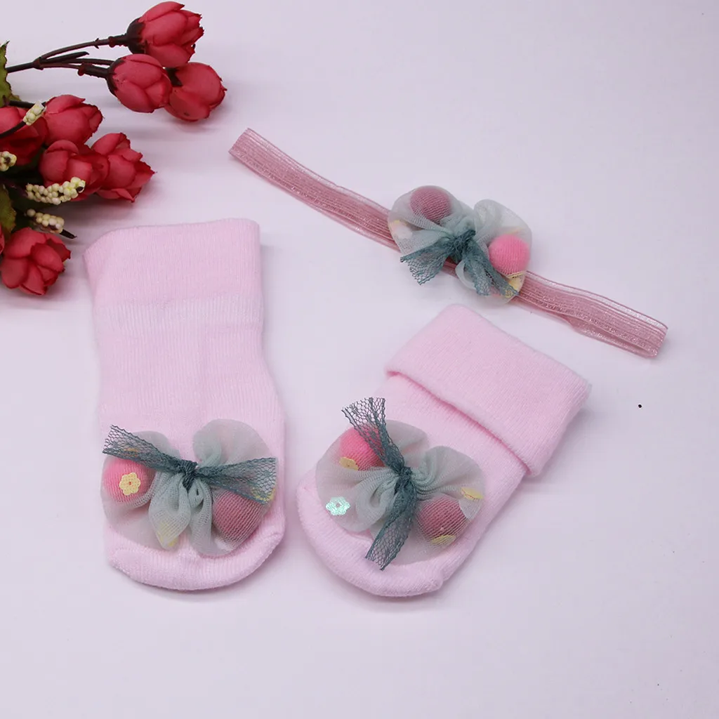 Носки детские носки для малышей 1 предмет, носки с поясом для волос для маленьких девочек, милые Нескользящие носки с аппликацией недорогие носки