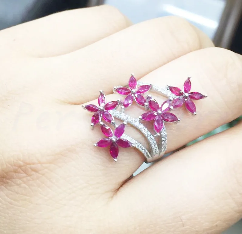 Натуральный рубин кольцо настоящий Рубин 925 серебро штрафа handworked jewelry 0.13ct* 25 шт. драгоценных камней# XY18071608