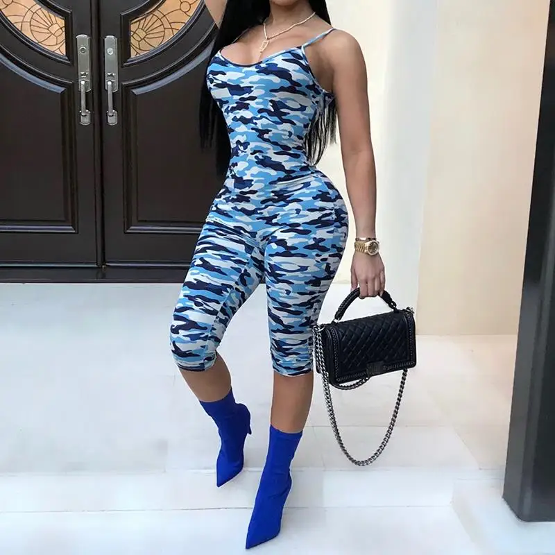 2018 летние модные камуфляжные Для женщин комбинезон Спагетти ремень Bodycon вечерние