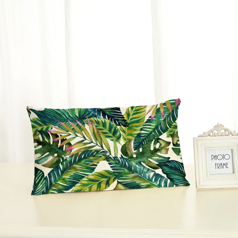 

HD 30x50 Green plant Housewear Green Plant Chair Cushion Cover Soft Pillow Case Cojines Almofadas Cotton Linen Square