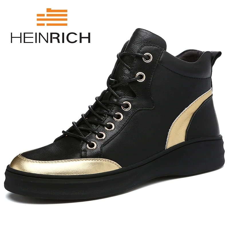 

HEINRICH High Top Boots Men Shoes Leather Genuine With Fur Men Casual Leather Shoes Outdoor Boots Mens Shoes Tenis-Masculino
