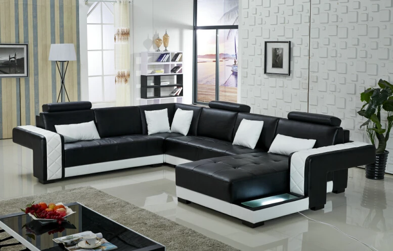 Online kopen wholesale zwart lederen couch woonkamer uit china ... Woonkamer modern banken