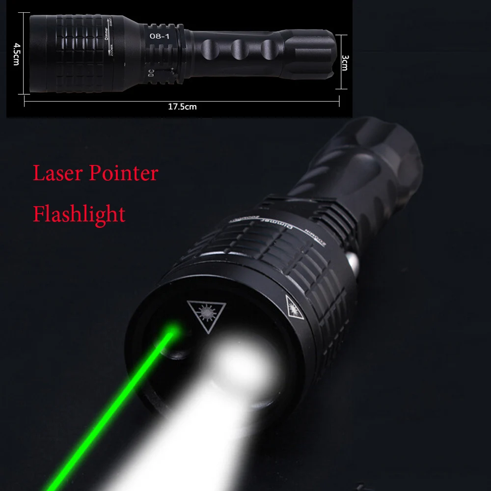 2 In 1 Torcia A Led Con Puntatore Laser Verde Lazer Luce Ricerca Ha 