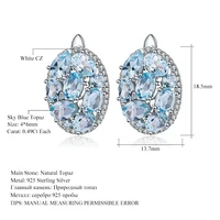 GEM'S BALLET Natural Sky Blue Topaz Pure 925 Sterling Silver Oval Clip Earrings Women Gift Vintage Luxury Fine Costume Jewelry - Image 5