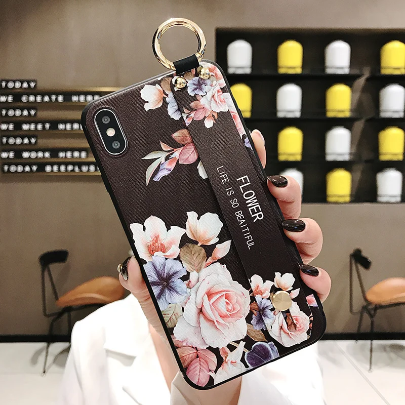 3D Flower Emboss Case For Samsung A30 A40 A50 A60 A70 A750 M20 Case Wristband support Soft TPU Anti-fall protective case Capa