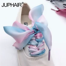 1Pair Girl High-end Gradient Silky Blue Pink Purple Canvas Fashion Personality Shoelaces Without Velvet Ribbon Hiking Dance Shoe