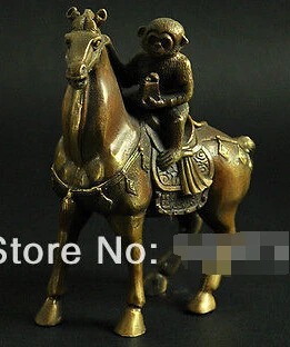 

WBY++++ free shipping Stunning Chinese Bronze Fengshui Zodiac Year Monkey On Horse 12 Animals Statue