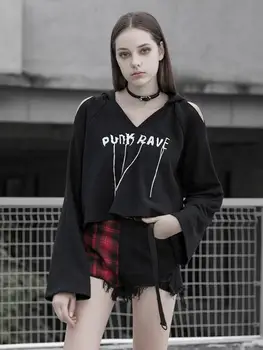 

PUNK RAVE Women's Gothic Witch Hoodies with Flare Sleeves Punk Rock Streetwear Girls Fashion Sweatshirts