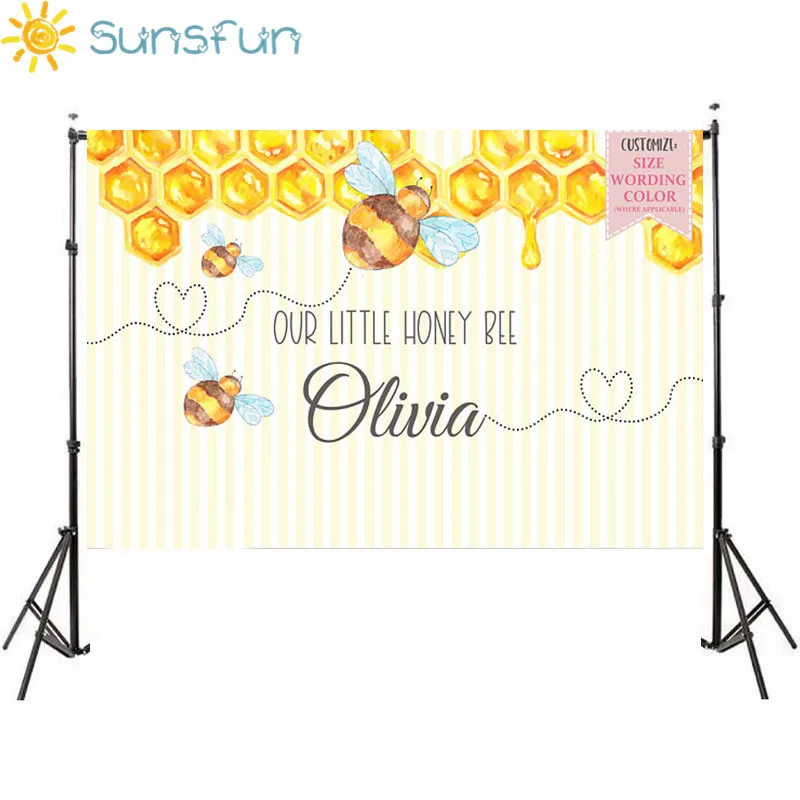 

Sunsfun Sweet Cartoon Bee Children Birthday Backdrops Yellow Baby Shower Photocall Photography Background 7x5ft