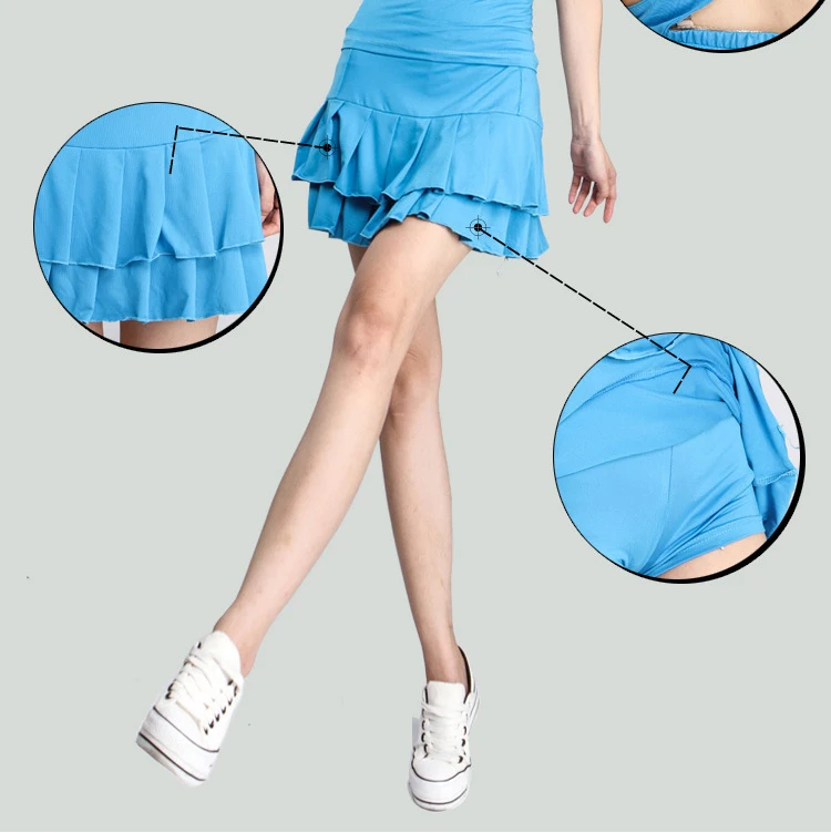 Женская теннисная Спортивная юбка-шорты, эластичное вискозное волокно, однотонная плиссированная юбка для бадминтона на шнурке, белая с безопасными короткими штанами