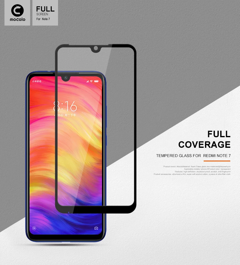 Mocolo закаленное стекло для xiaomi Redmi Note 7 Защита экрана полное покрытие 9H стеклянная пленка для xiomi Redmi Note7 глобальная передняя крышка