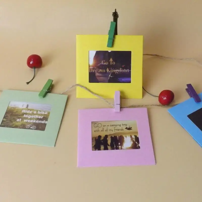 Us 1 71 40 Off 10pcs Lot 3 Inch Colorful Diy Wall Hanging Cute Paper Photo Frame With Rope Wood Clip For Pictures Yl872256 In From Home