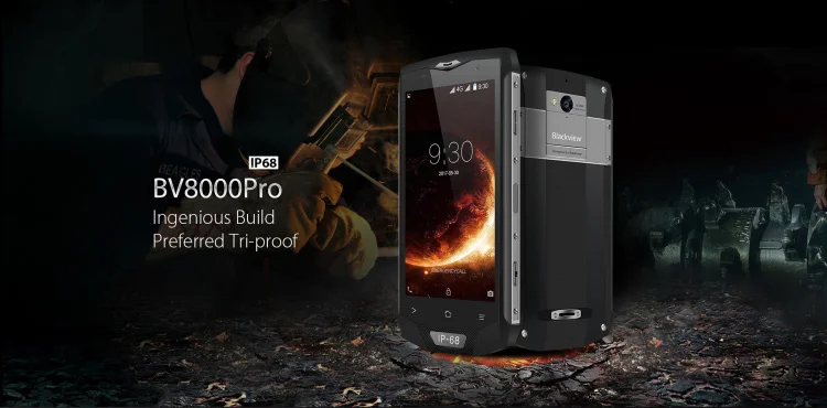 Stock in Europe BLACKVIEW BV8000 PRO 6GB RAM 64GB ROM MTK6757 2.3GHz Octa Core 5.0 Inch Corning Gorilla Glass 3 Sharp FHD Screen Android 7.0 IP68 Waterproof Rugged 4G LTE Smartphone