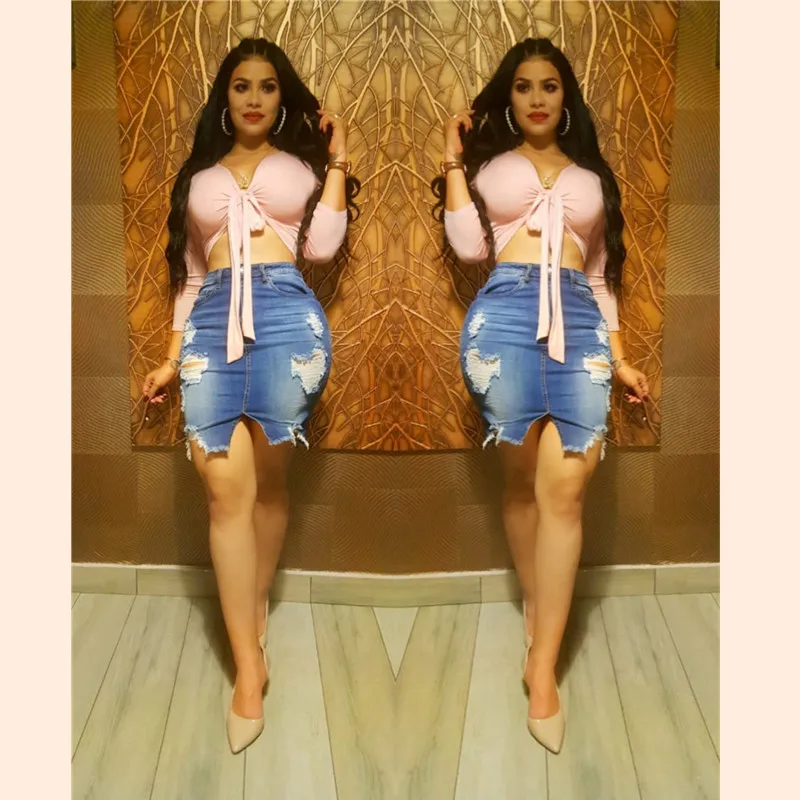 Summer new hot fashion personality high waist skirt skirt fringed hollow hips slim sexy female denim skirt Summer new hot fashion personality high waist skirt skirt fringed hollow hips slim sexy female denim skirt