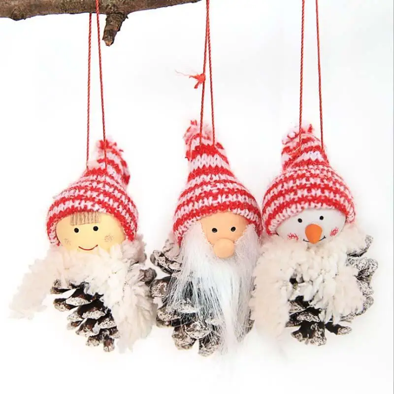 3pcs Navidad Creative Old Man Doll Natal New Year Christmas Tree Decorations White PineCone Ornaments Noel Home Z3 | Дом и сад
