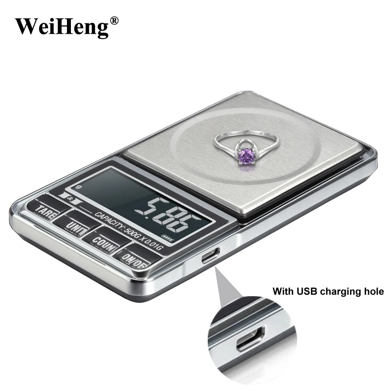 

WeiHeng 500g 0.01 Digital Scales Mini Portable LCD Electronic Jewelry Scales weight Weighting Diamond Pocket Scales