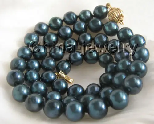 

FREE shipping>>>> 17" 8mm round peacock green akoya pearl necklace new