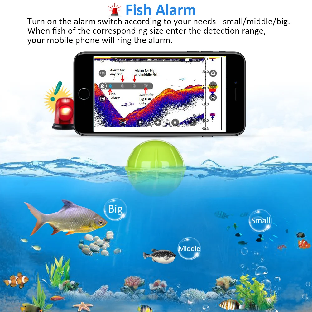 Eyoyo سماعة لاسلكية تعمل بالبلوتوث صياد السمك المحمولة سونار Fishfinder الذكية السونار لصيد الأسماك
