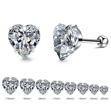 10 пар/лот чистое сердце CZ Циркон 316L Нержавеющая сталь серьга из хирургической стали-Размеры 3 мм до 10 мм(10 пар/лот), высокое качество