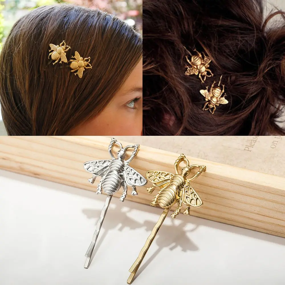 Fashion New Unique Bee Hairpin Gold Silver Side Clip Hair Clip For Women girls Attractive Jewelry Hair Accessories hot sale