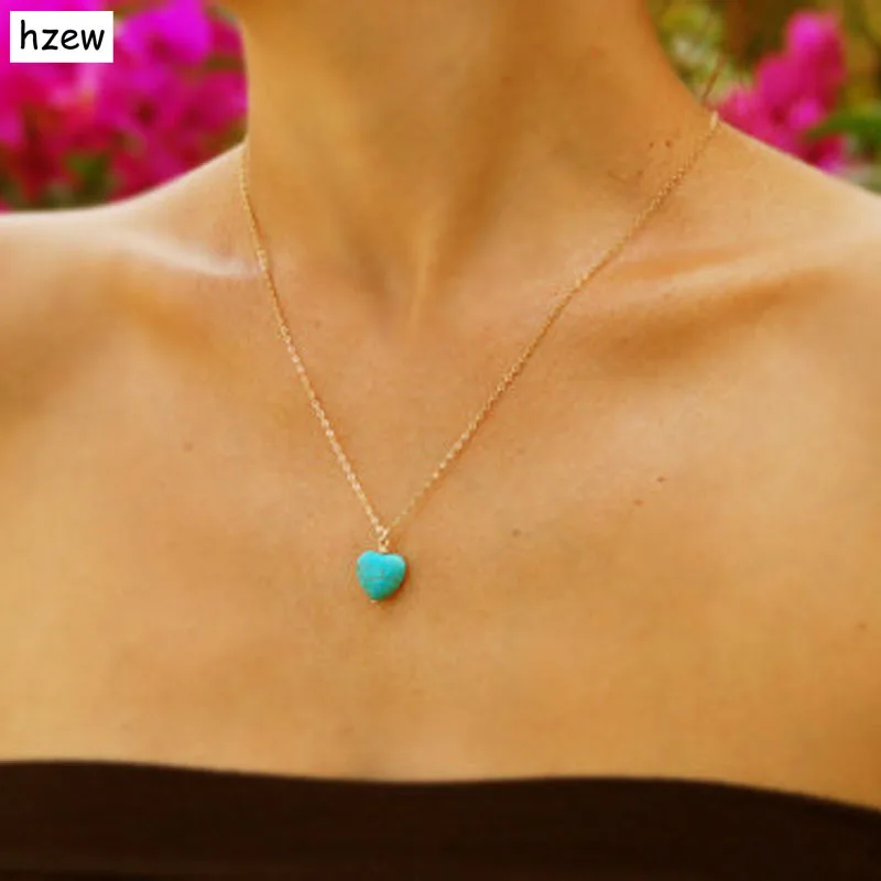 

new woman European and American fashion love pendant necklace blue turquoise necklace