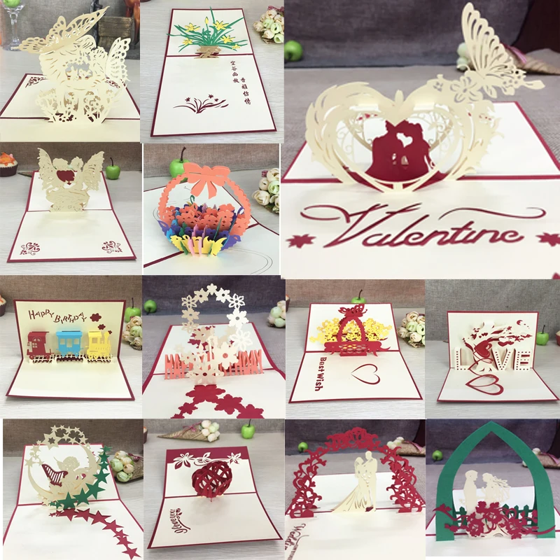 1 шт. ручная работа 3D лазерная резка бумажная открытка всплывающая карта Kirigami