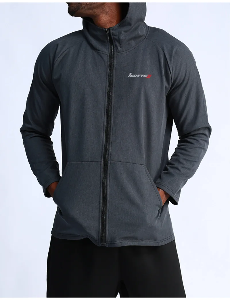 UABRAV Men's Running Shirt with Hooded Long-sleeved Sportwears Quick-dry Sport Training Tops 3colors16
