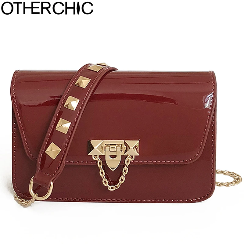 

OTHERCHIC Patent Leather Women Messenger Bags Rivet 2018 Famous Brand Female Crossbody Bag Chain Shoulder Bag Small 8N03-22