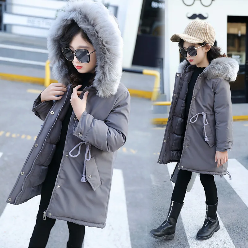 

Rlyaeiz 2018 Kids Winter Coat For Girls Children's clothing Parka jacket long Warm Fur Collar Hooded Teenage Girls Outerwear