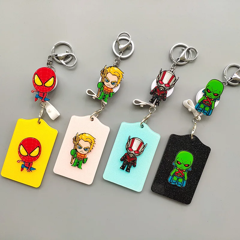 

New ABS Cartoon Superhero Name Credit Card Holders Bank Card Retractable Id Card Bus ID Holders Identity Badge with keychain