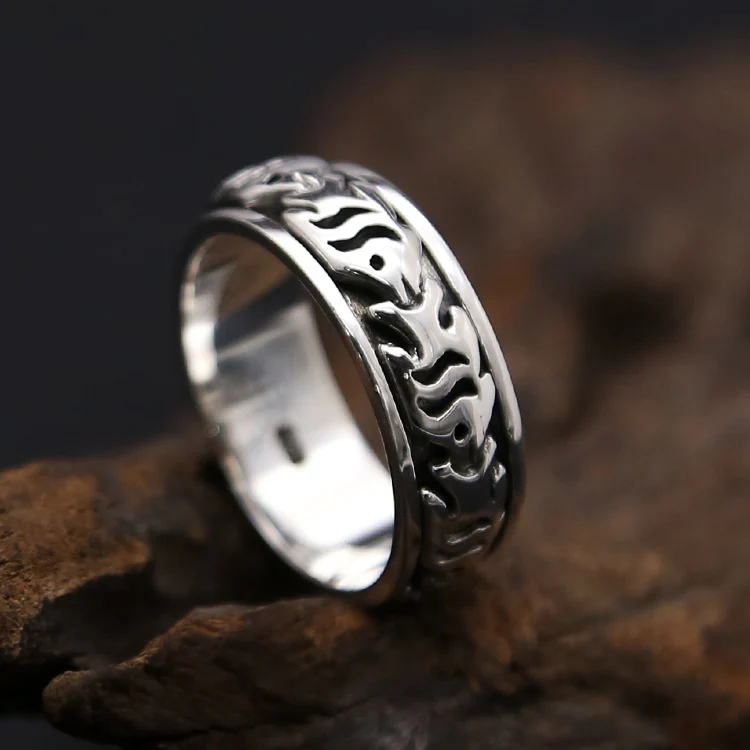 

Solid Silver 925 Rotating Spinner Ring Men Fish Center Band Real 925 Sterling Silver Material Craft Mens Jewelry Lucky Band Gift