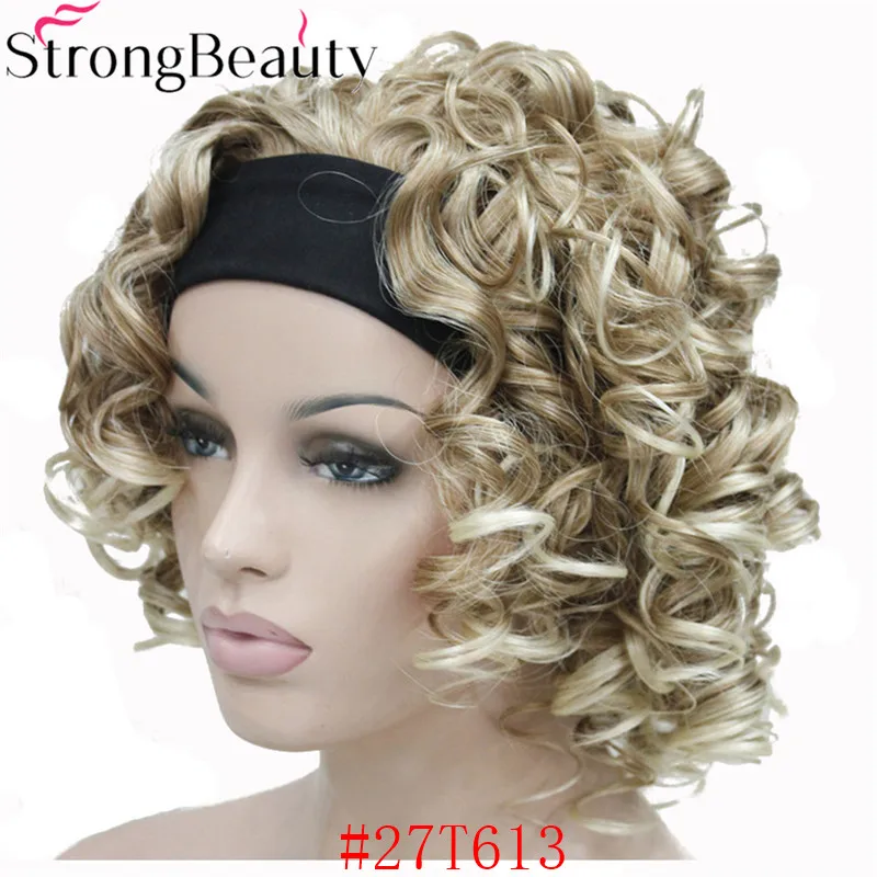 StrongBeauty Короткие вьющиеся синтетические парики с повязкой на голову женские черные/красные/светлые/коричневые парики 3/4 половина парик для женщин