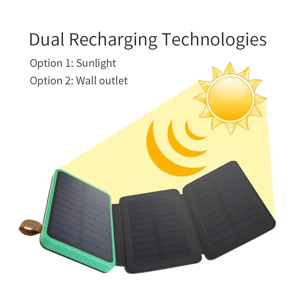  X-DRAGON Solar Charger Rechargeable External Battery 10000mAh Solar Panel Charging Max3.6W Solar Po