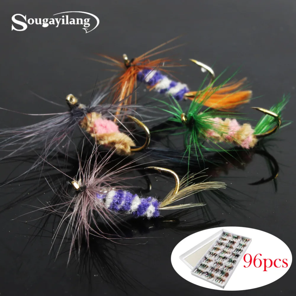 Promotion 96pcs In 24Box Fly Fishing Hooks Mosquitoes Style Fishing