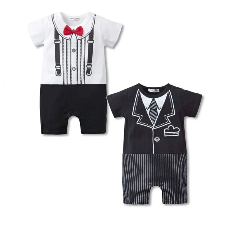 Одежда для маленьких мальчиков; костюмы-смокинги; комбинезоны для мальчиков в джентльменском стиле; roupa de bebe; хлопковый комбинезон с короткими рукавами; черно-белые костюмы